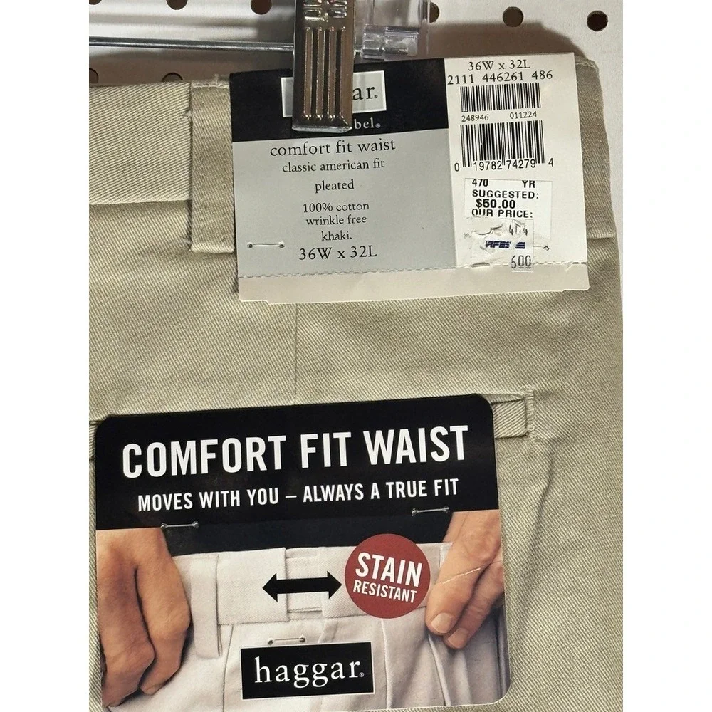 Vintage Haggar Black Label Khaki Pleated Chinos Mens 36x32 Comfort Fit Y2K NWT